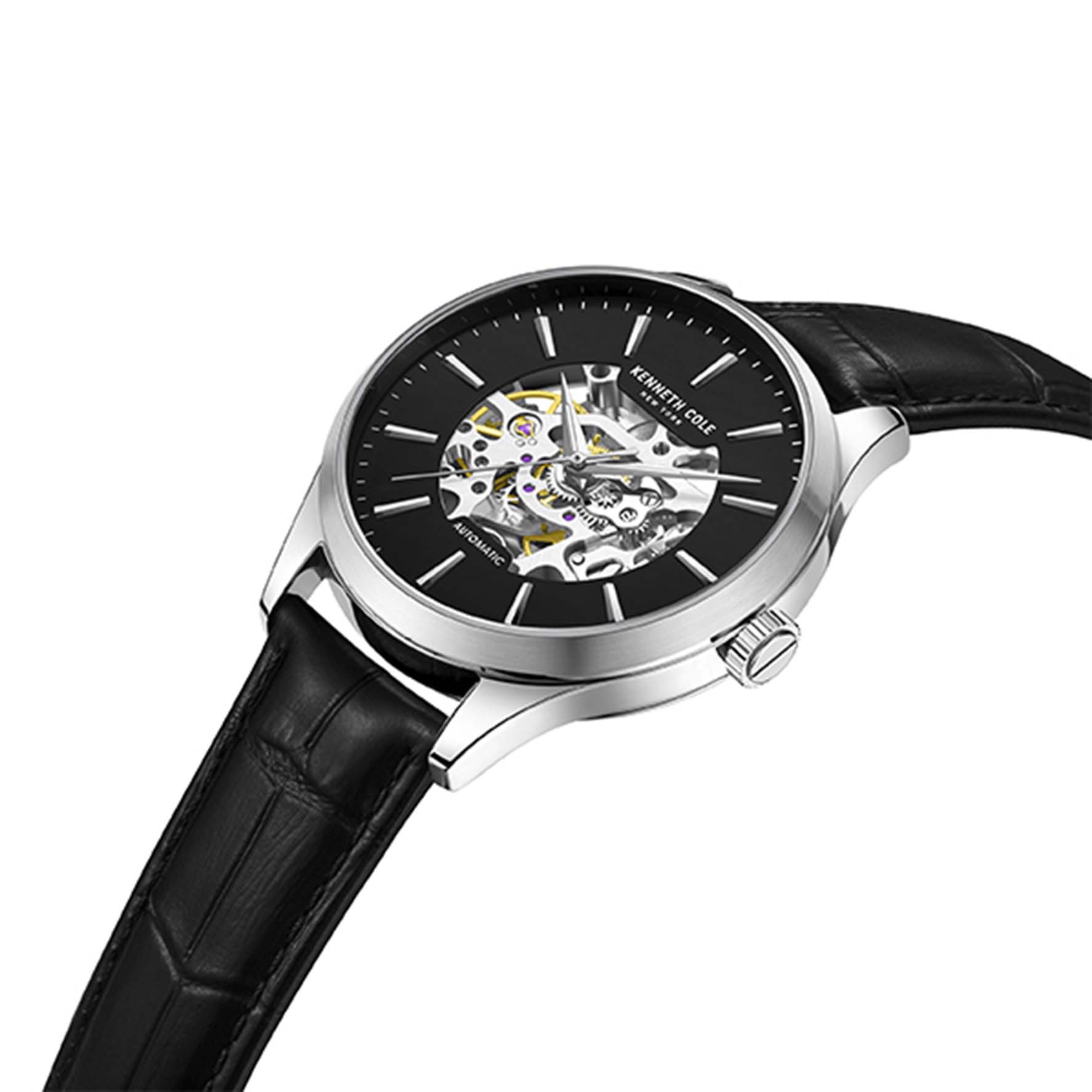 Kenneth Cole Automatic Skeleton Black Leather
